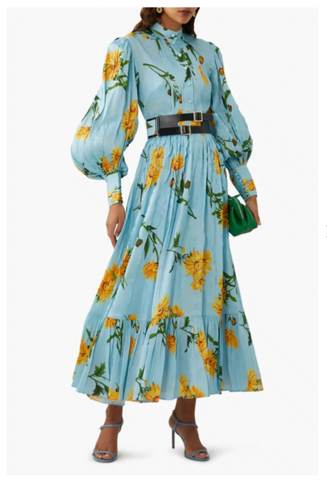 Leo Lin / Marguerite Bleu Silk Linen Dress / Bleu Floral Print / Size 14 for rent on The Volte - main image