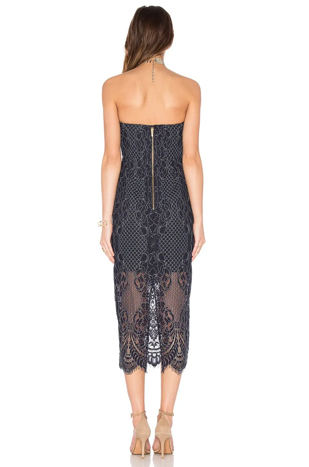 Shona Joy Lace Bustier Midi Dress Navy Size 12 / L for rent on The Volte - main image