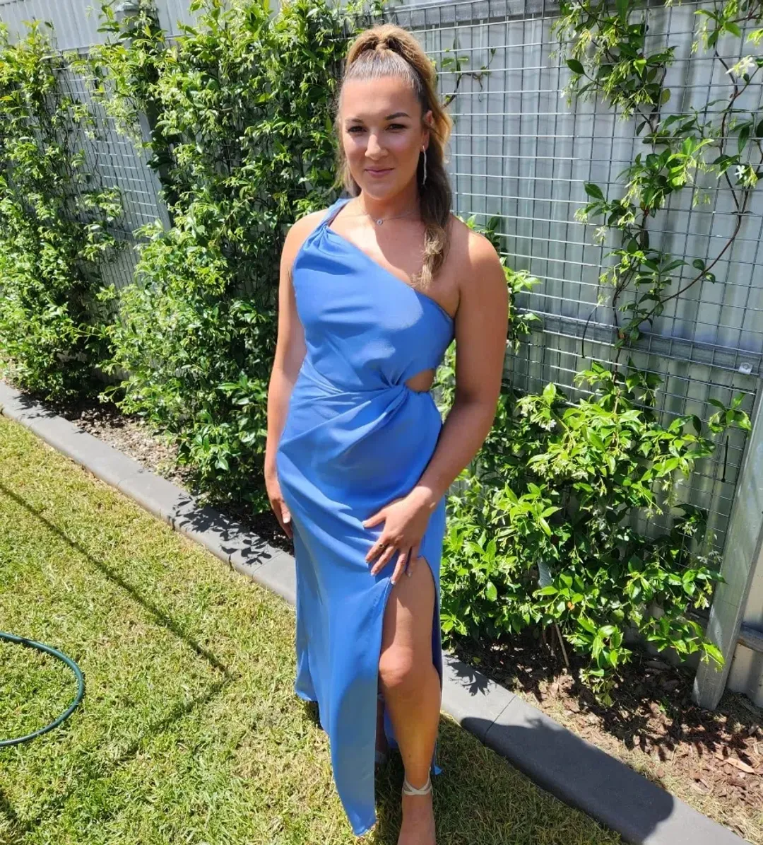 MISHA Kristin Satin Dress Blue Size 14/XL for rent on The Volte - main image