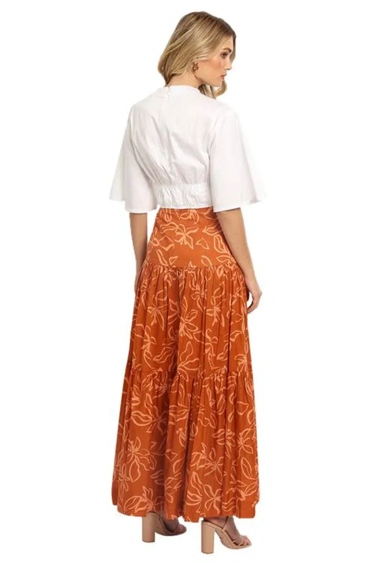 Bec & Bridge Aurora Skirt Orange/Rust Floral Print Size 8 - Image 2