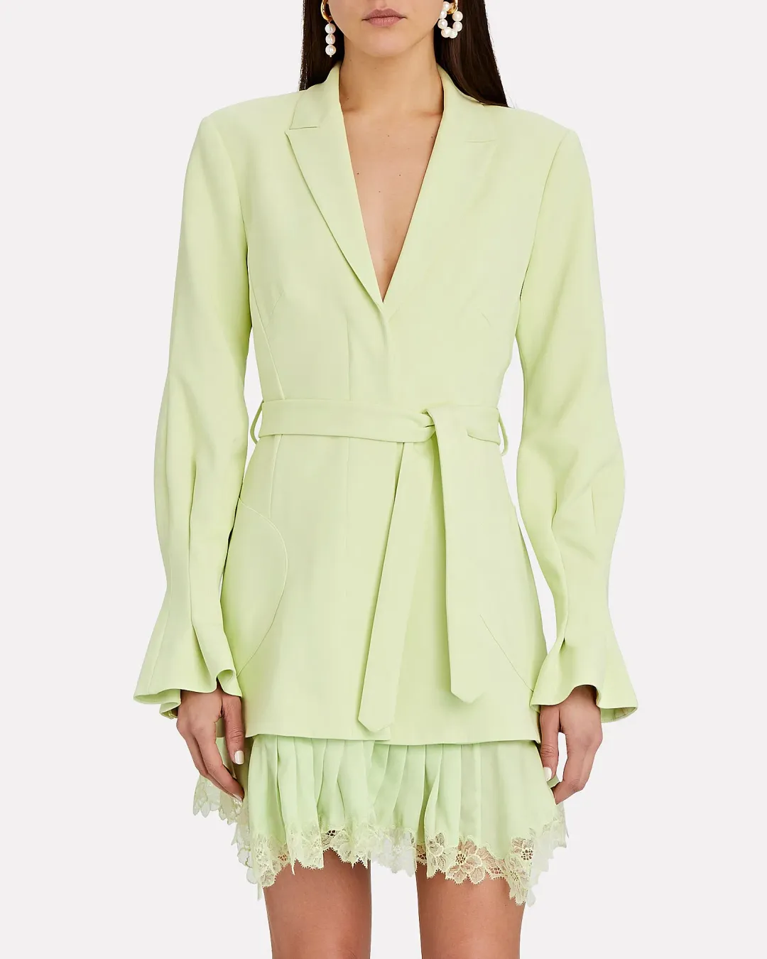 Jonathan Simkhai Victoria Lace Trimmed Blazer Dress Green Size 12 for rent on The Volte - main image