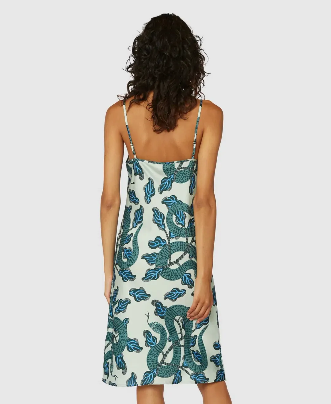 Gorman Slinky Slip Dress Midi Turquoise Snakes Print Size 10 for rent on The Volte - main image