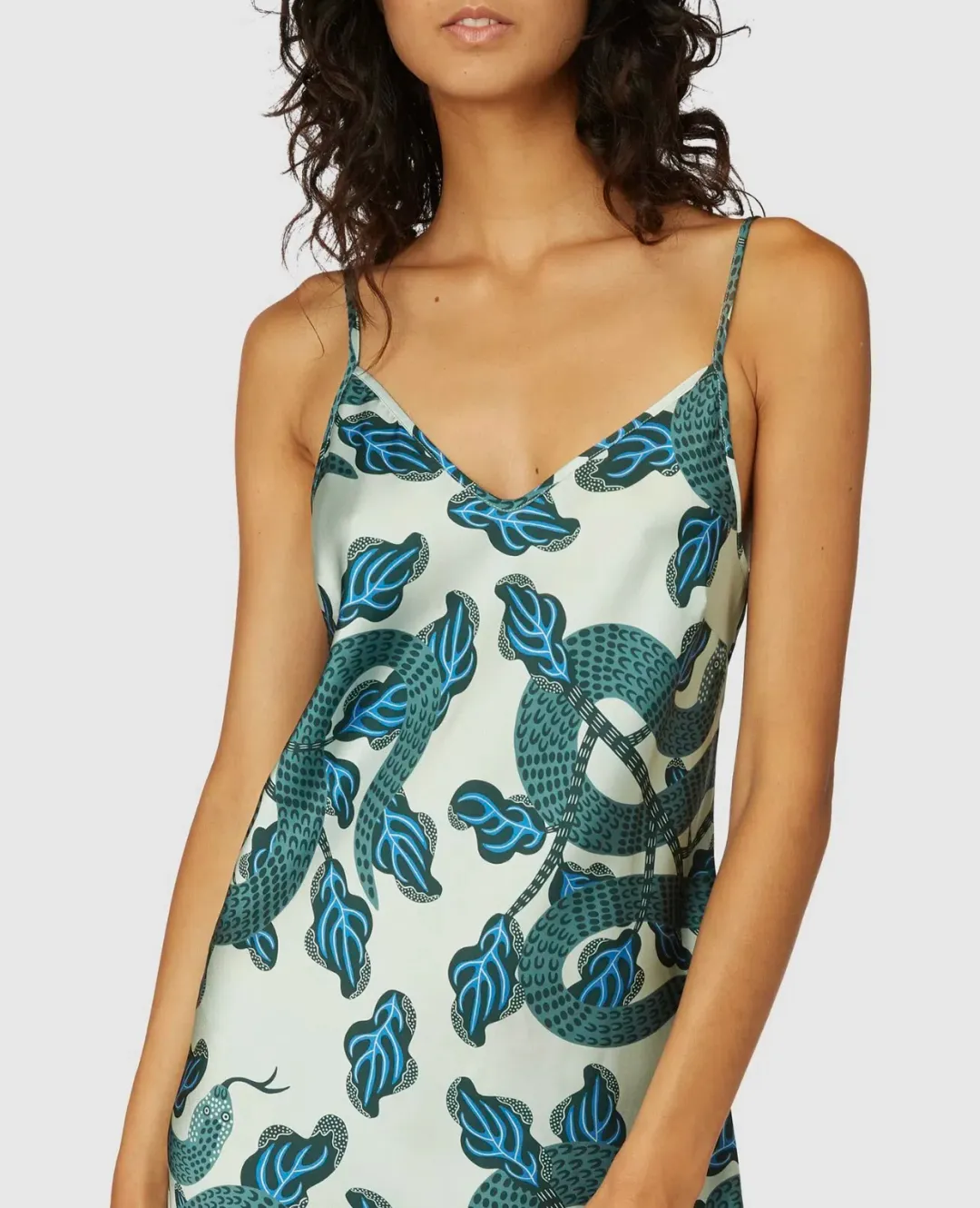 Gorman Slinky Slip Dress Midi Turquoise Snakes Print Size 10 for rent on The Volte - main image