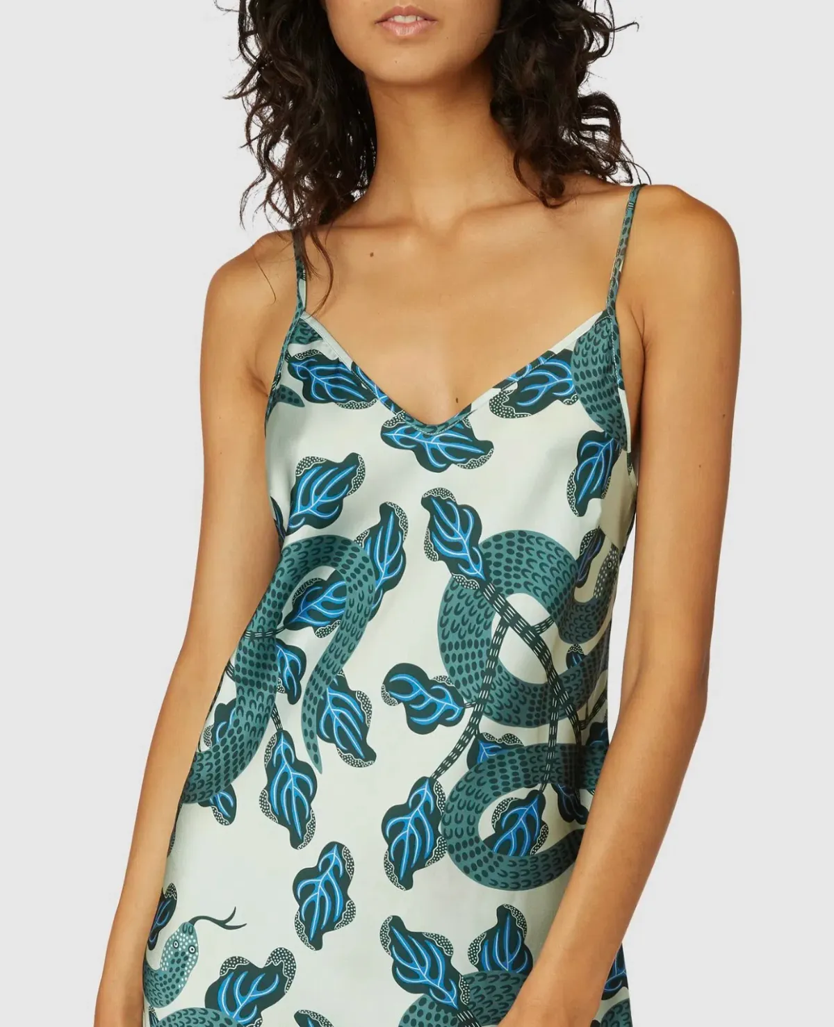 Gorman Slinky Slip Dress Midi Turquoise Snakes Print Size 10 - Image 3