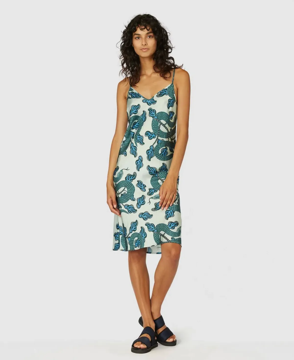 Gorman Slinky Slip Dress Midi Turquoise Snakes Print Size 10 - Image 1