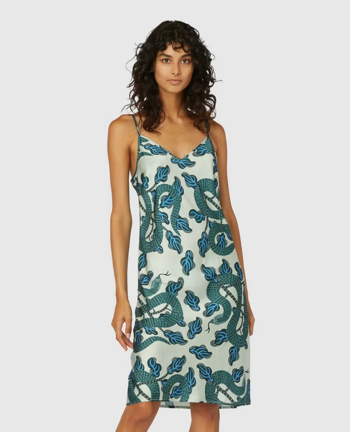 Gorman Slinky Slip Dress Midi Turquoise Snakes Print Size 10 - Image 2