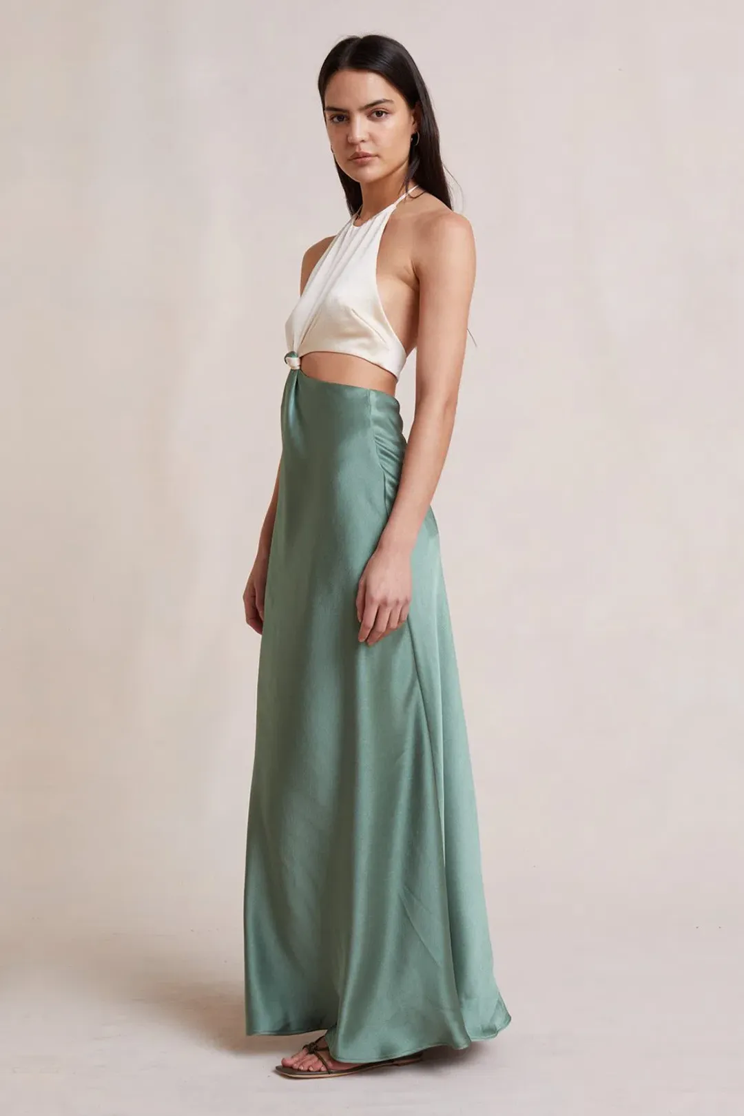 Bec & Bridge Carrie Halter Dress White/Green Size 6 for rent on The Volte - main image