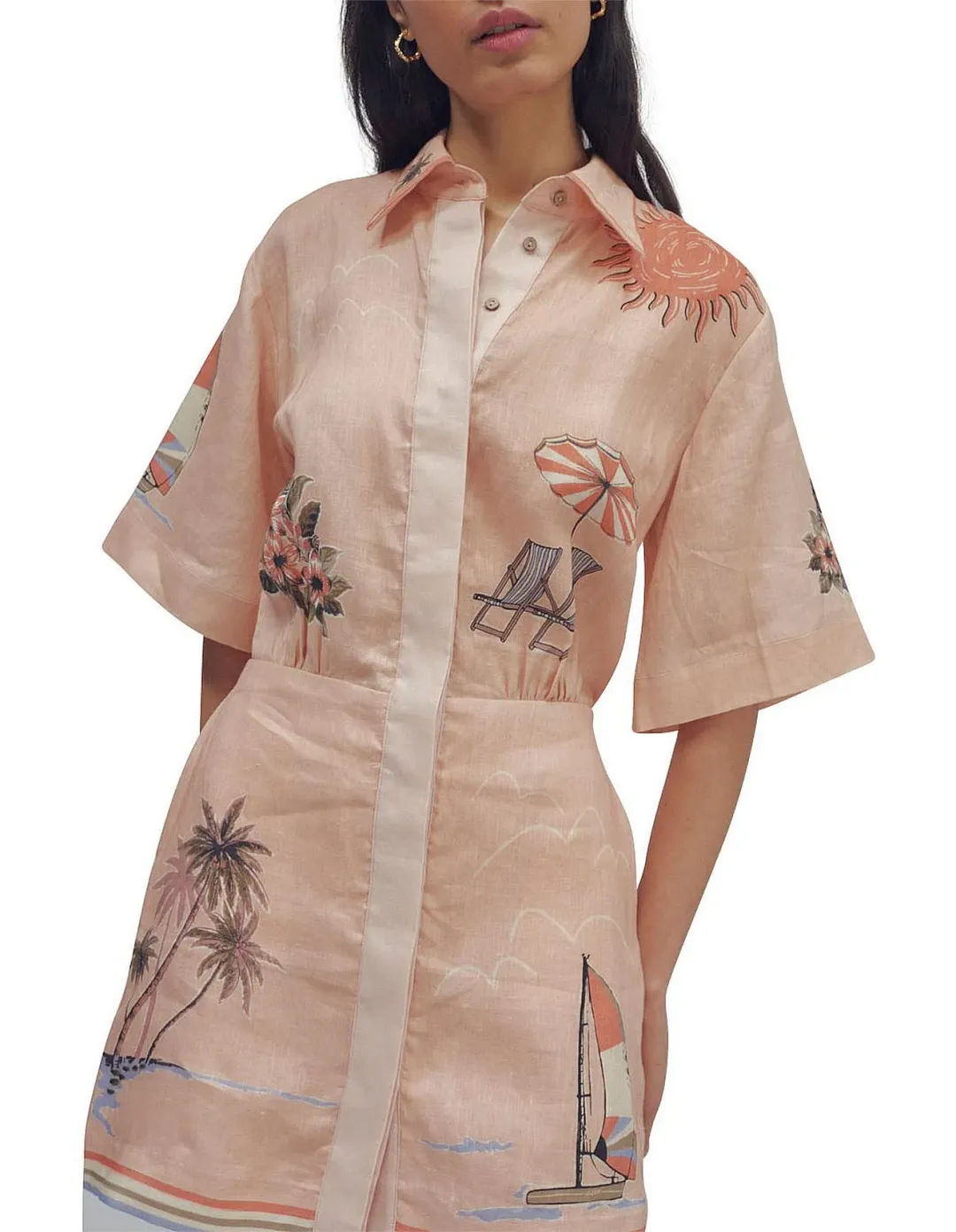 Alemais Marina Mini Shirt Dress Peach Size AU 6 for rent on The Volte - main image