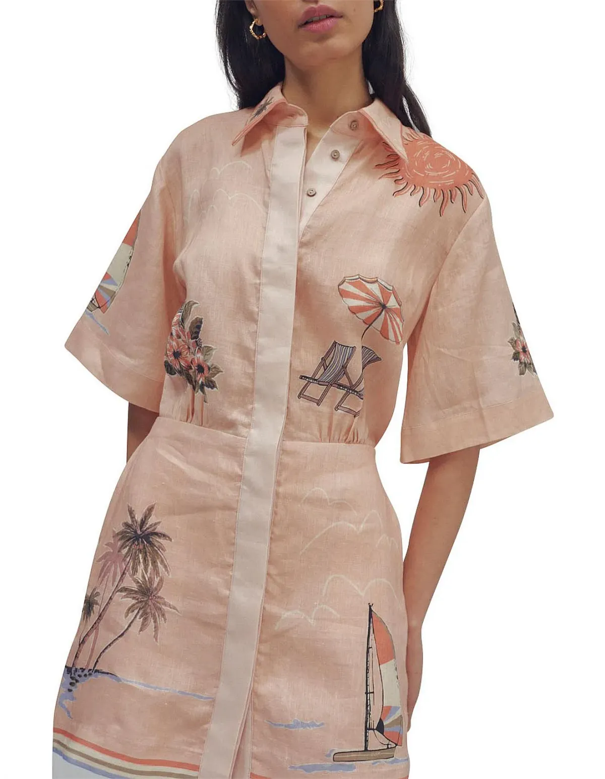 Alemais Marina Mini Shirt Dress Peach Size AU 6 - Image 3