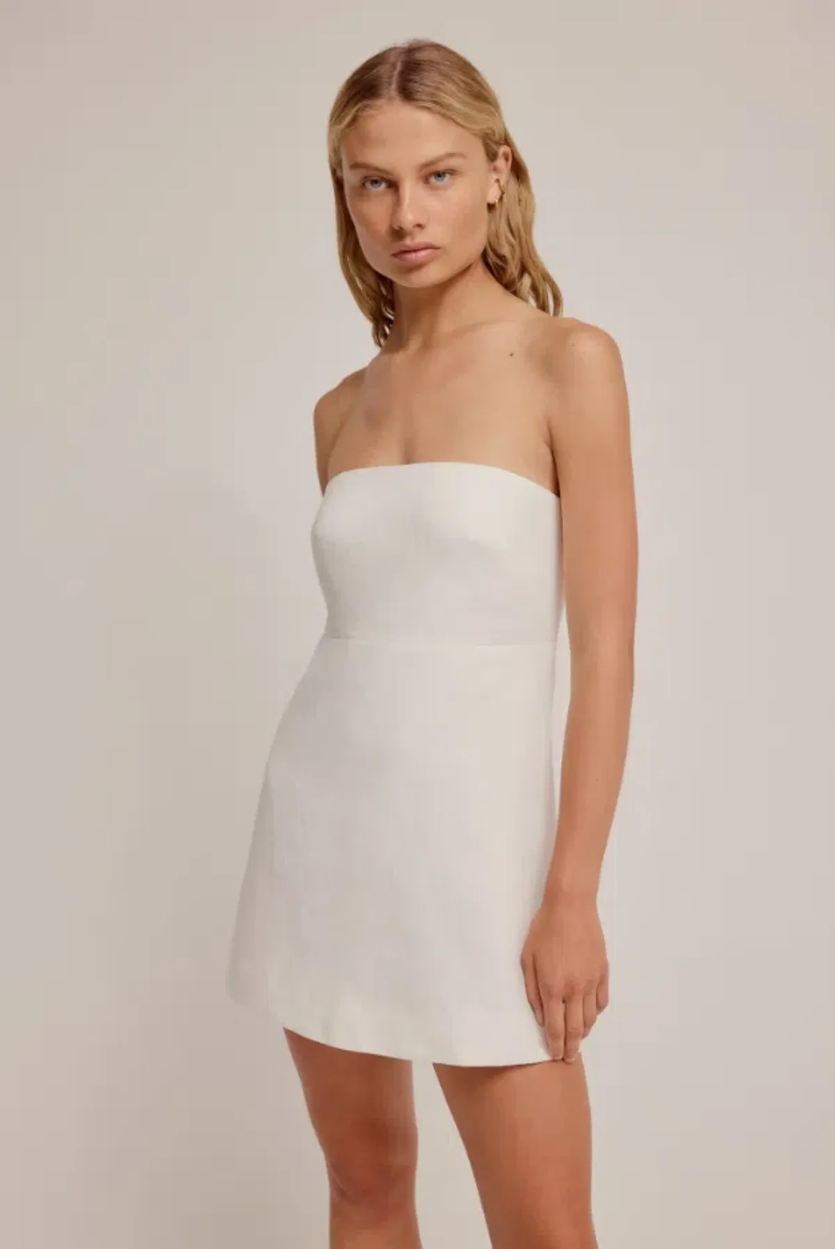 Venroy Linen Strapless Mini Dress White Size AU 8 - Image 1