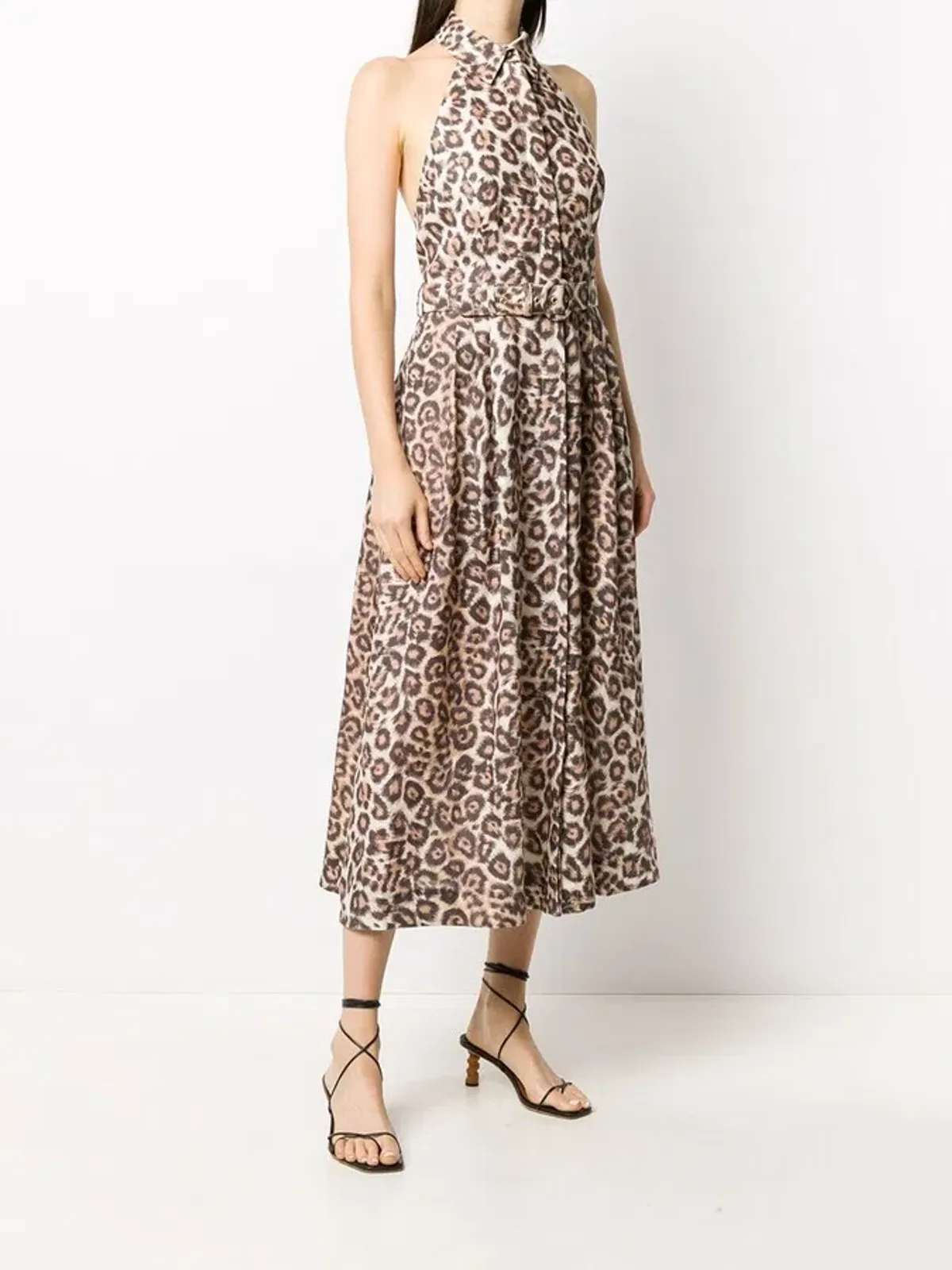 Zimmermann Bonita Belted Linen Halterneck Midi Dress Leopard Print Size 2 / Au 12 - Image 2