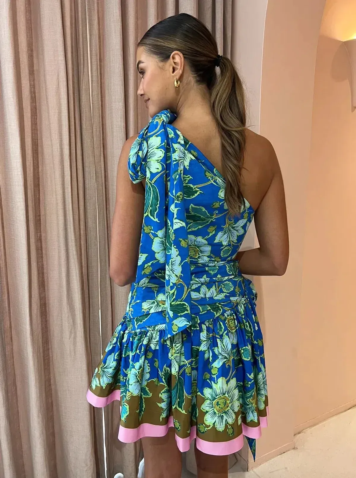 Alemais Winnie One Shoulder Mini Dress Blue Floral Print Size 10 - Image 2