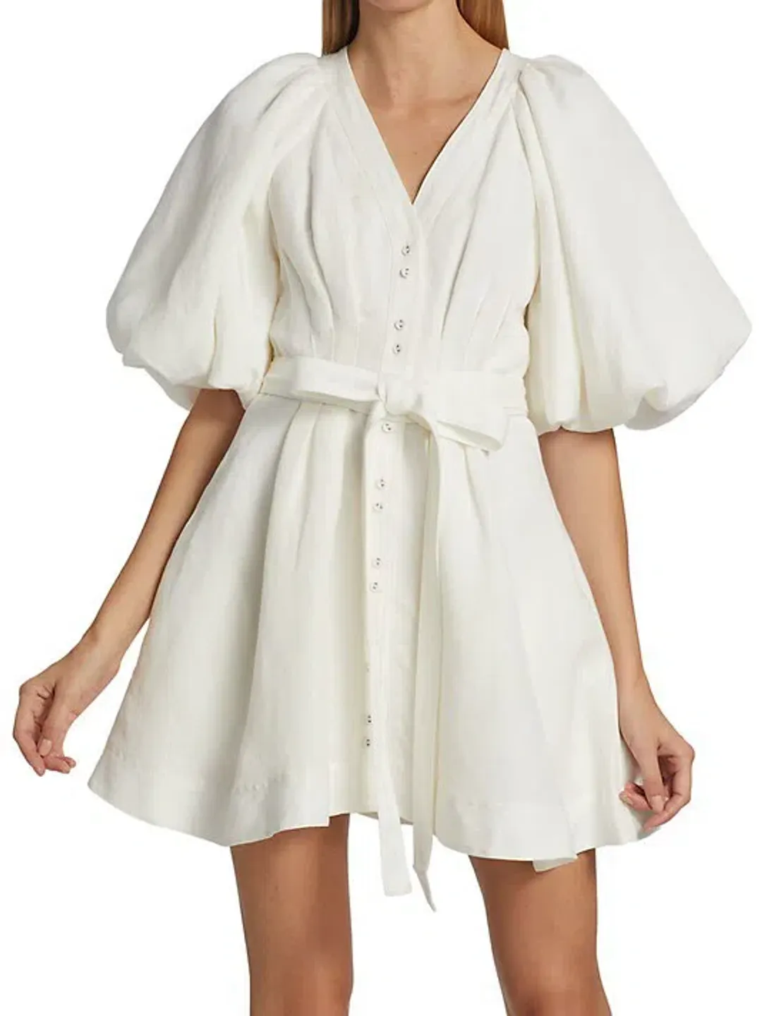 Aje Evermore Belted Mini Dress Ivory Size 4 / XXS for rent on The Volte - main image