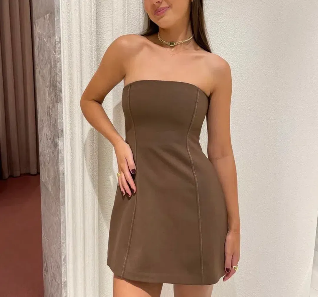 Sir the Label Adrien Strapless Mini Dress Brown Size 0 / Au 6 for rent on The Volte - main image