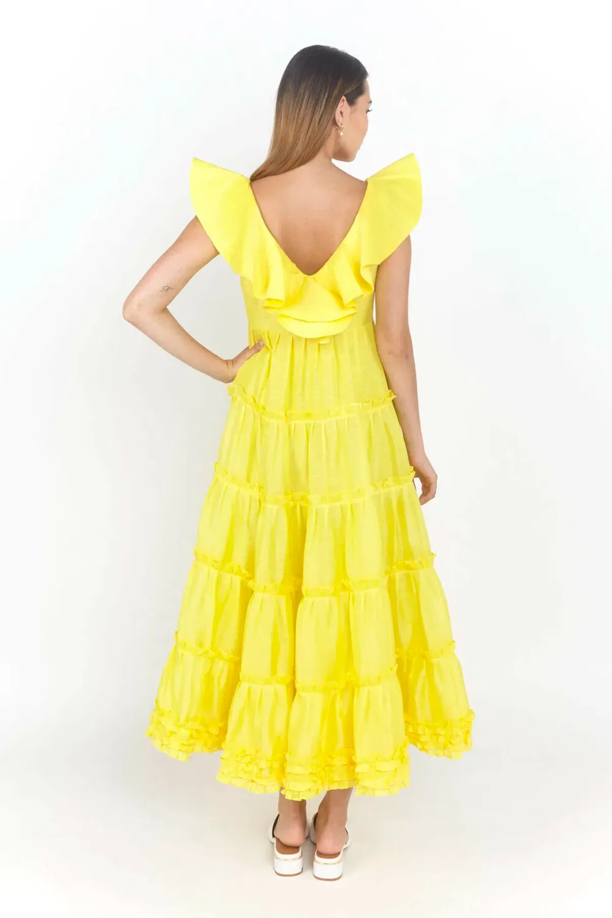 Leo Lin Limon Silk Linen Dress Yellow Size 8 - Image 3