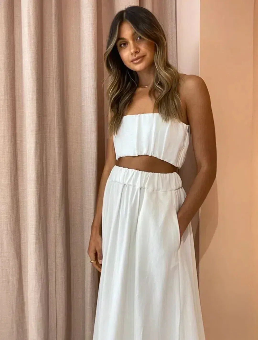 Sir The Label Clemence Bustier and Maxi Skirt Set White Size 6 for rent on The Volte - main image