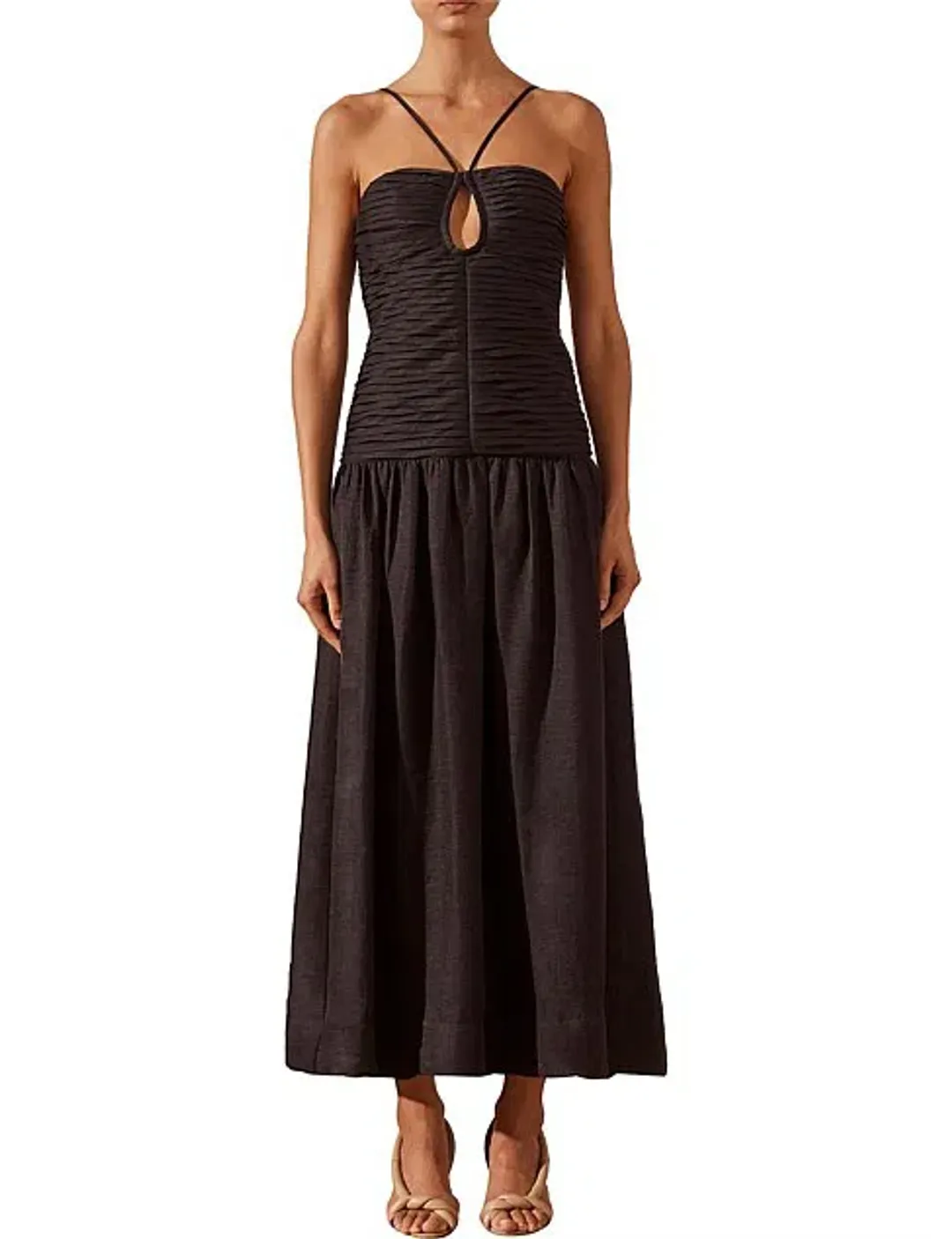Shona Joy Thea Sleevless Keyhole Midi Dress Black Size 8  for rent on The Volte - main image