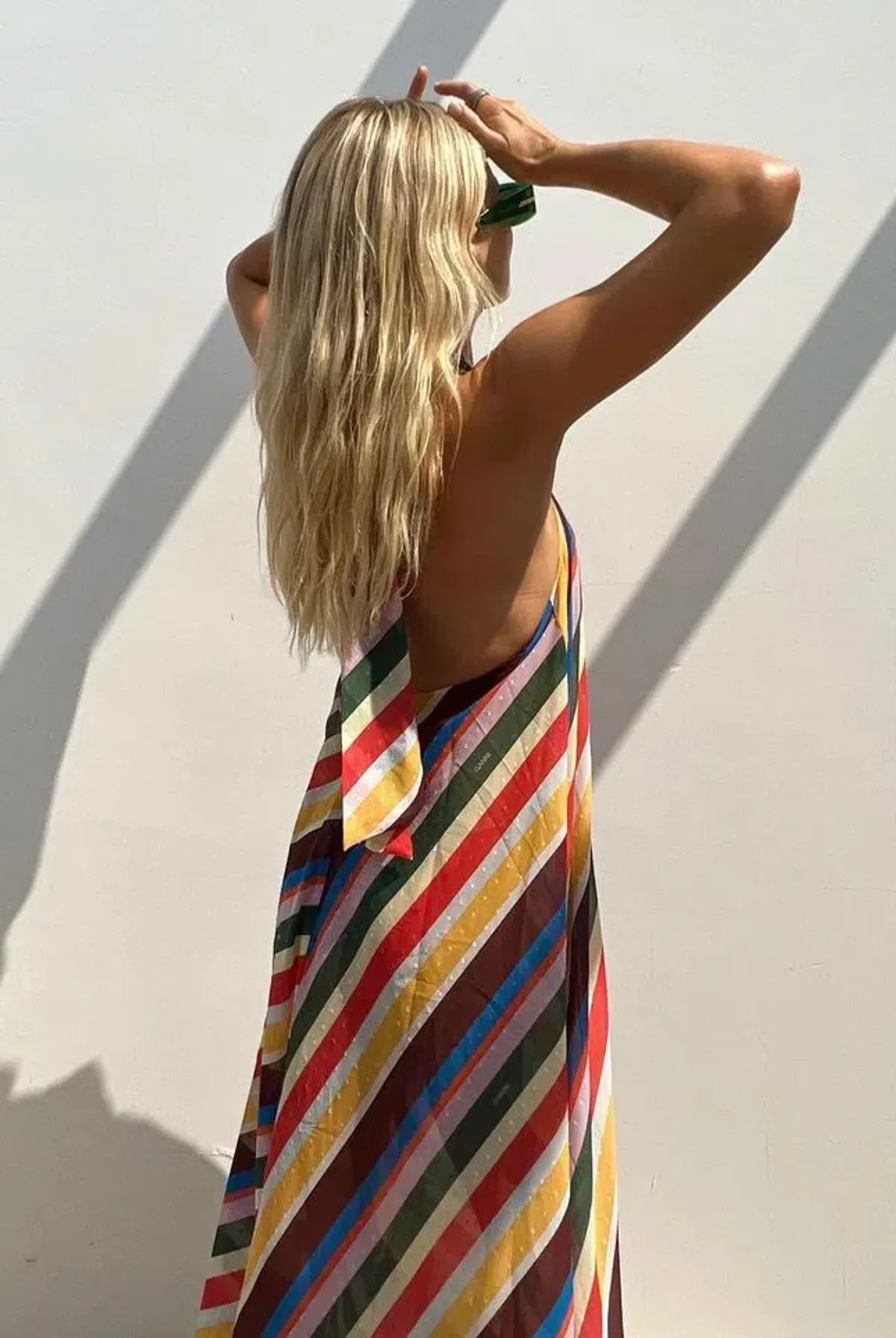 Ganni Striped Halter Neck Recycled Chiffon Midi Dress Multi Size AU 10 - Image 4