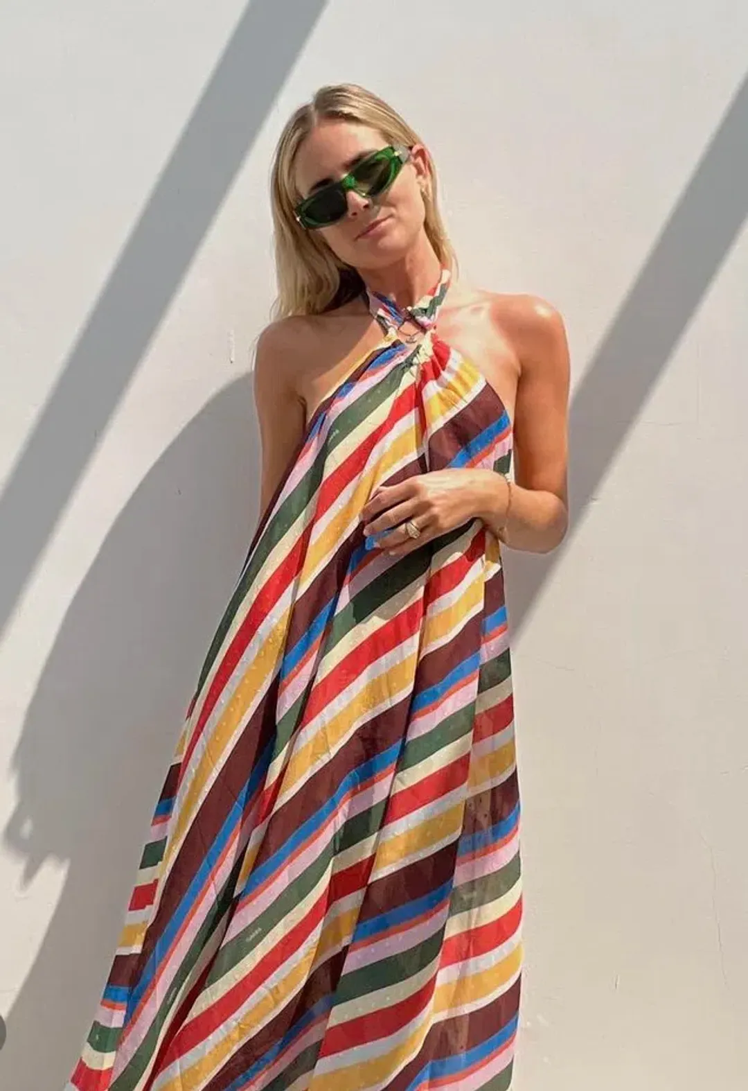 Ganni Striped Halter Neck Recycled Chiffon Midi Dress Multi Size AU 10  for rent on The Volte - main image
