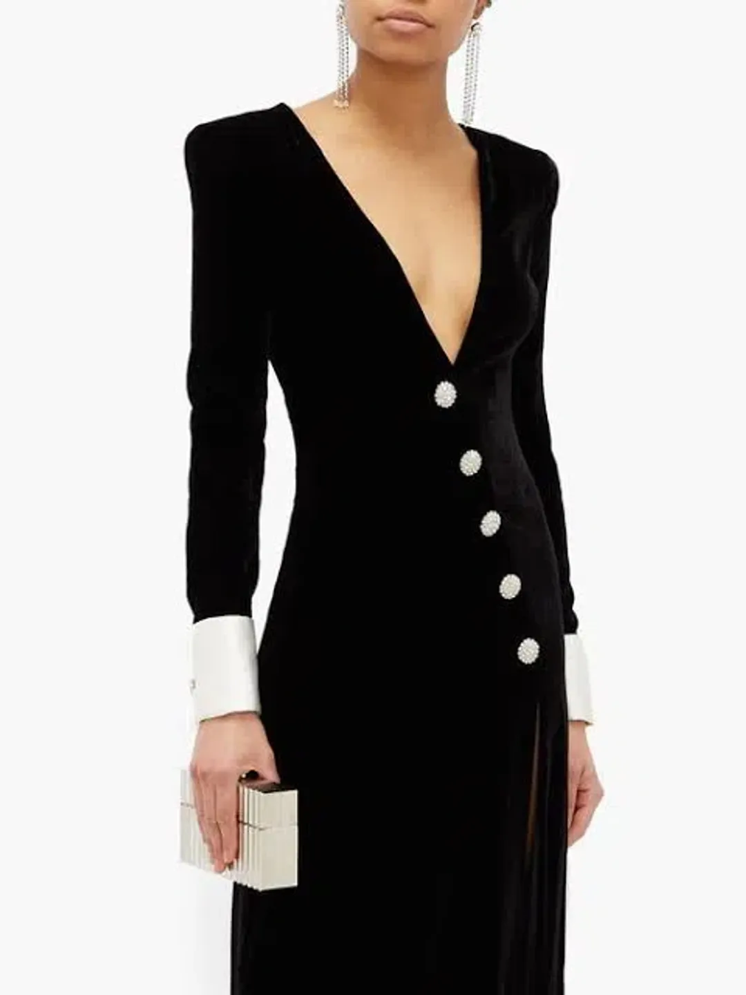 Alessandra Rich Velvet Embellished Evening Gown Black Size 38 IT / 6 AU for rent on The Volte - main image