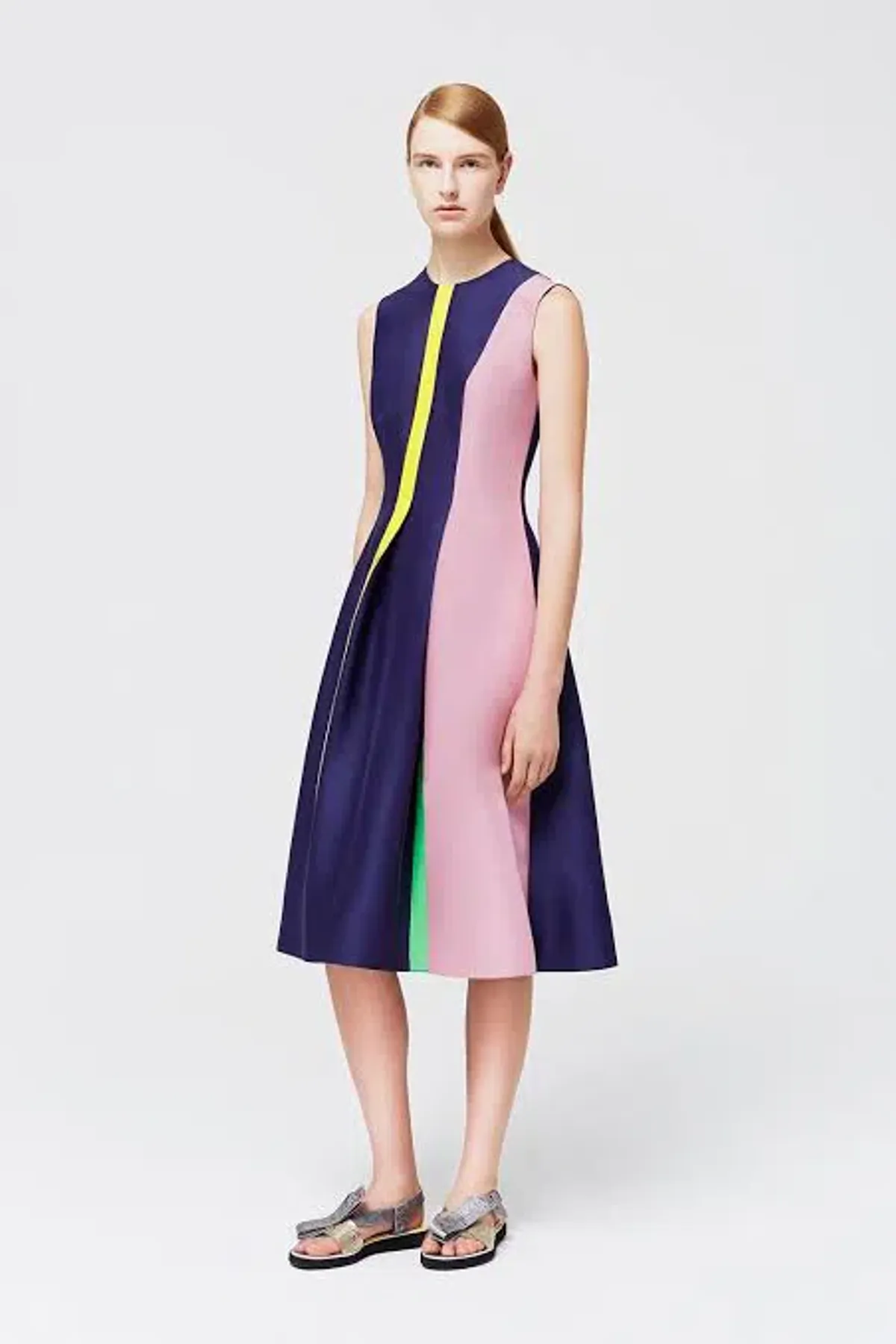 Roksanda Navy And Stripe Midi Dress Navy Blue Size AU 8 - Image 1