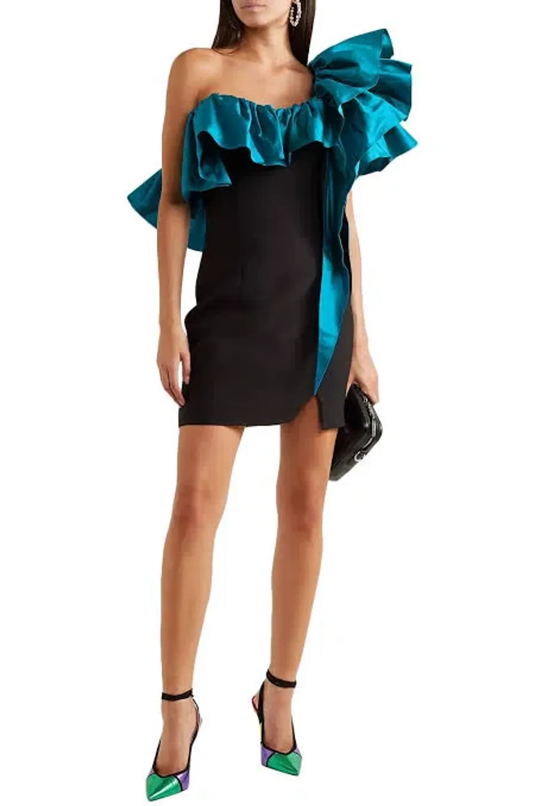 Rasario Mini Dress with Teal Ruffle Blue Size AU 6 for rent on The Volte - main image