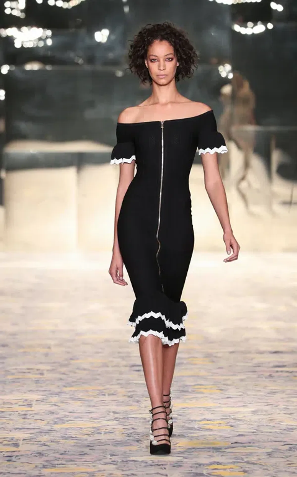 Alice McCall Black and White Ribbed midi Dress Black Size AU 6 - Image 1