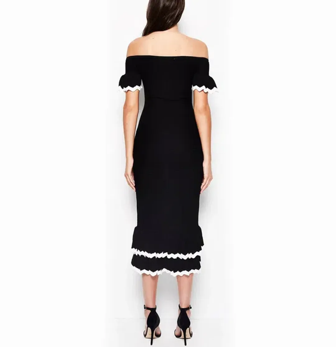 Alice McCall Black and White Ribbed midi Dress Black Size AU 6 for rent on The Volte - main image