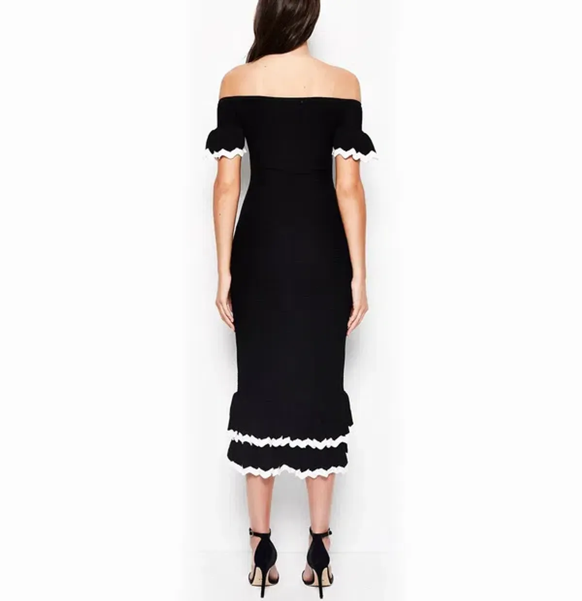 Alice McCall Black and White Ribbed midi Dress Black Size AU 6 - Image 3