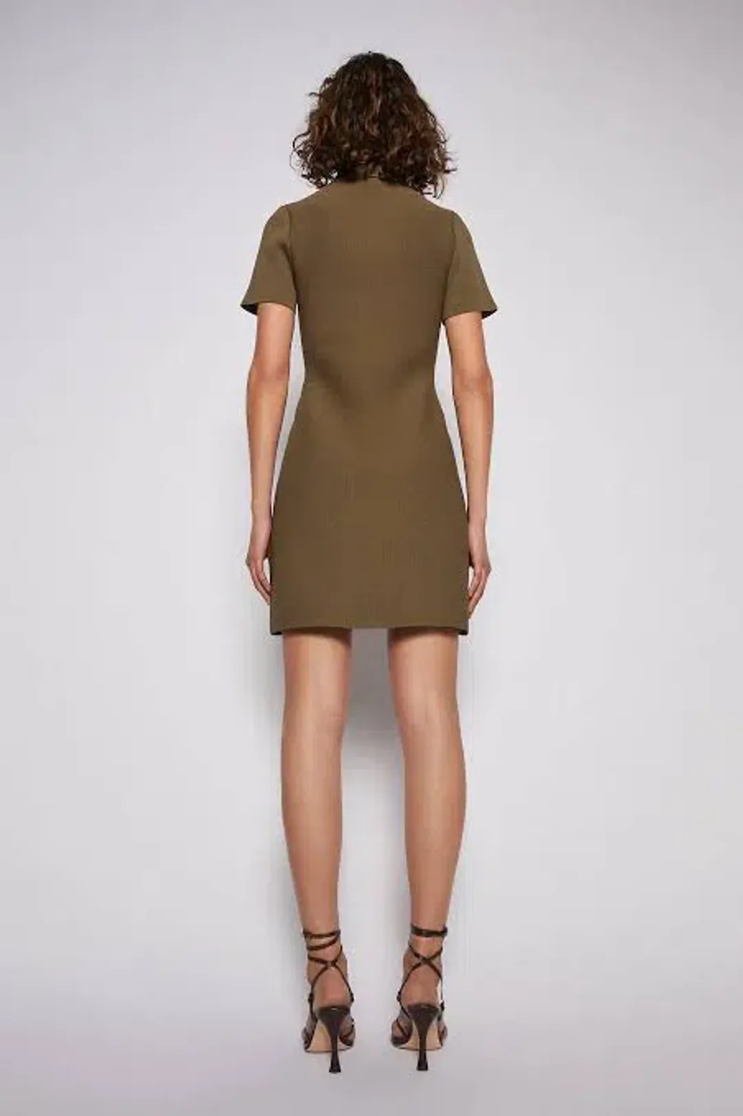 Scanlan Theodore Crepe Knit Patch Pocket Mini Dress Khaki Size 6 / XS for rent on The Volte - main image