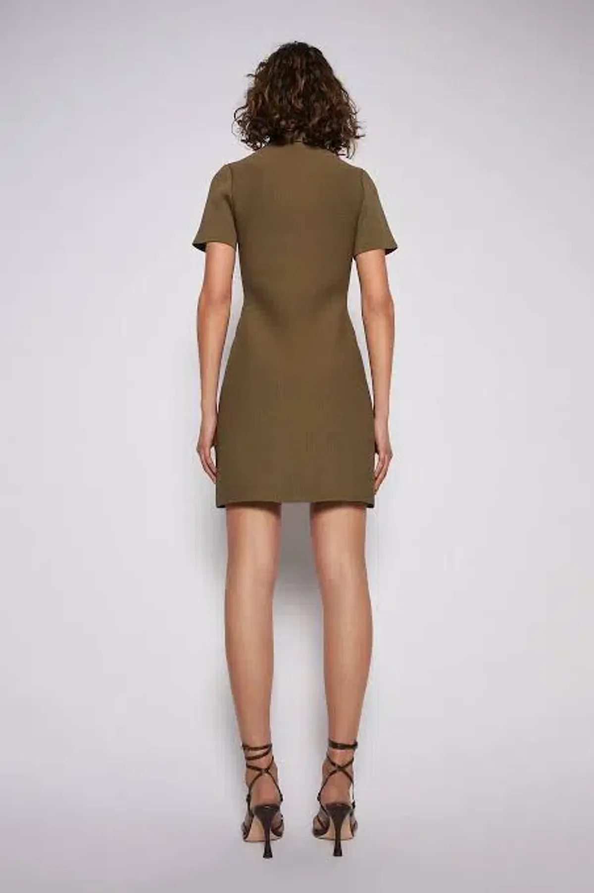 Scanlan Theodore Crepe Knit Patch Pocket Mini Dress Khaki Size 6 / XS - Image 2