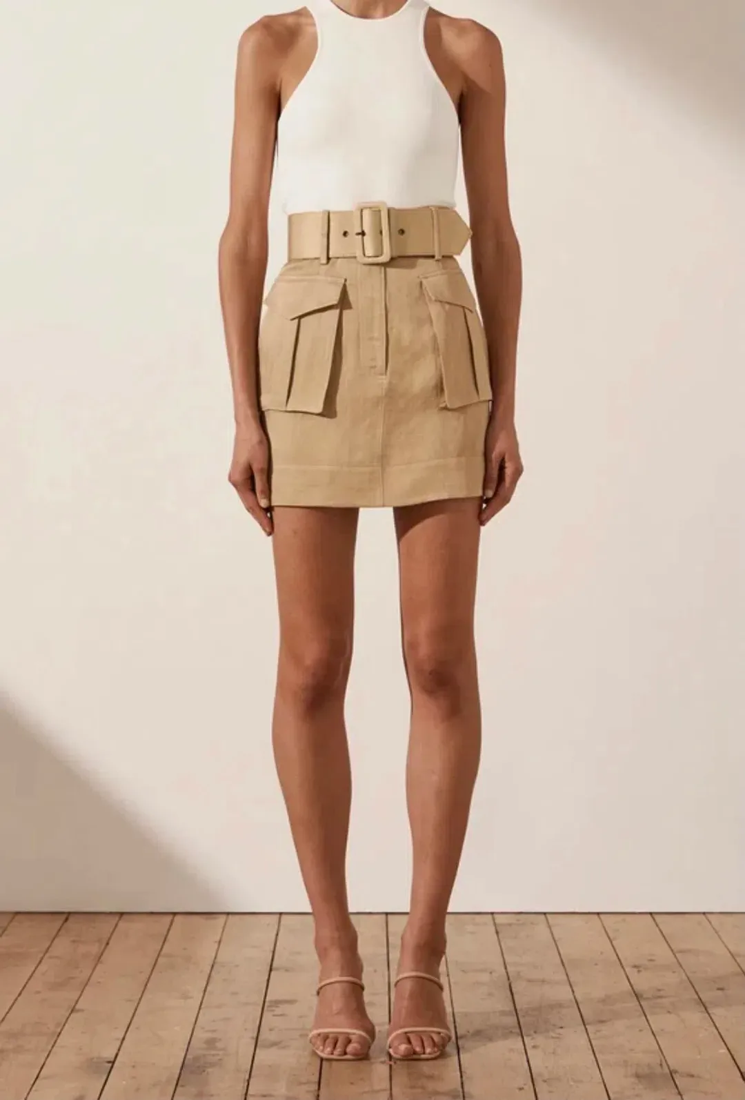 Shona Joy Ellington Mini Skirt with Belt Brown Size 10 / M for rent on The Volte - main image