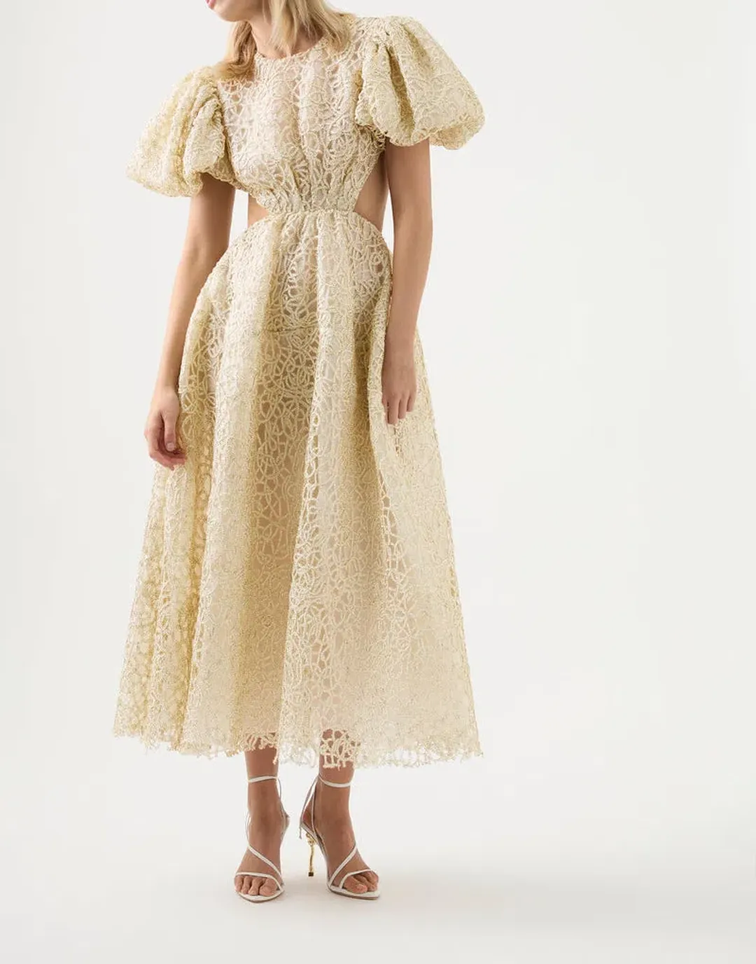 Aje Patina Lace Midi Dress Ivory Size 8 / S for rent on The Volte - main image