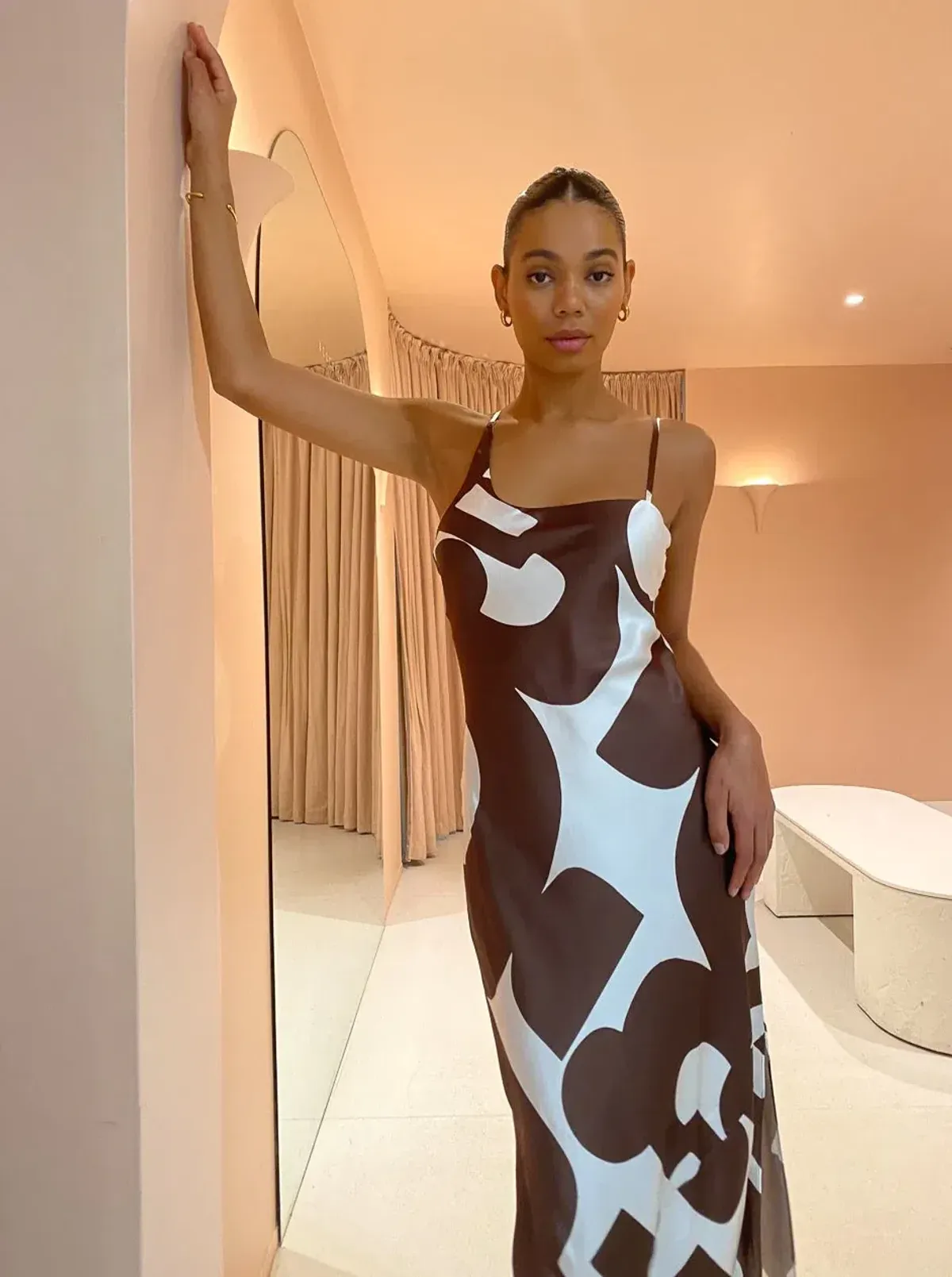 Sir the Label Julien Asymmetric Slip in Abstract Chocolate Size 6 - Image 2