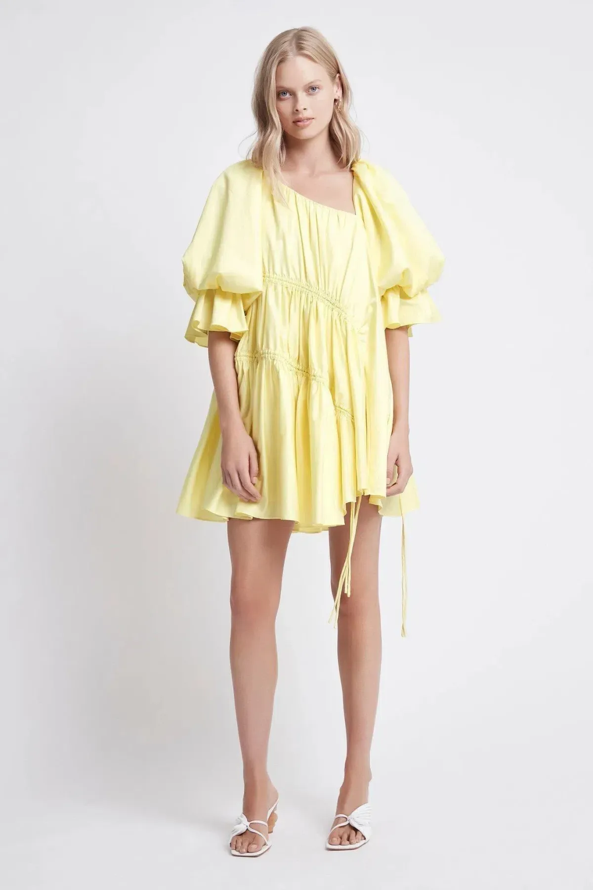 Aje Hushed Asymmetric Mini Dress Yellow Size 8 - Image 1