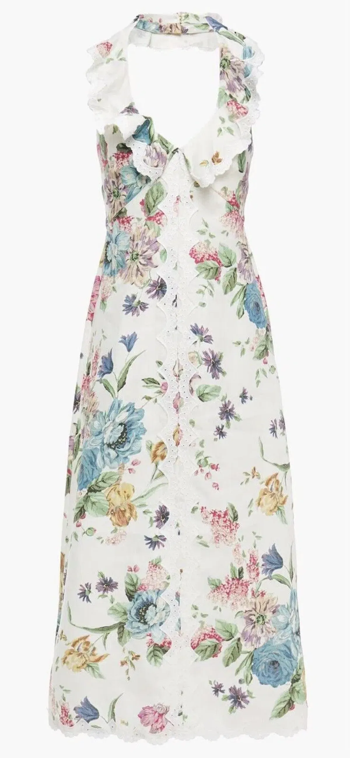 Zimmermann Ninety-Six Cascade Halterneck Cream Floral Midi Dress Floral Size 0/ AU 8 - Image 4