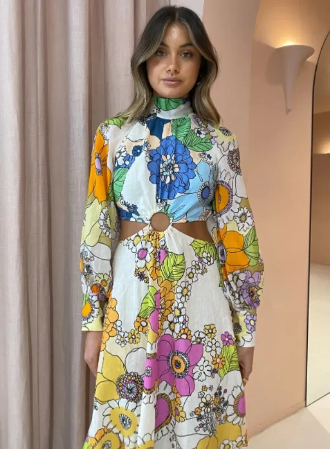 Alemais Farrah Cut Out Midi Dress Print Size 8 for rent on The Volte - main image