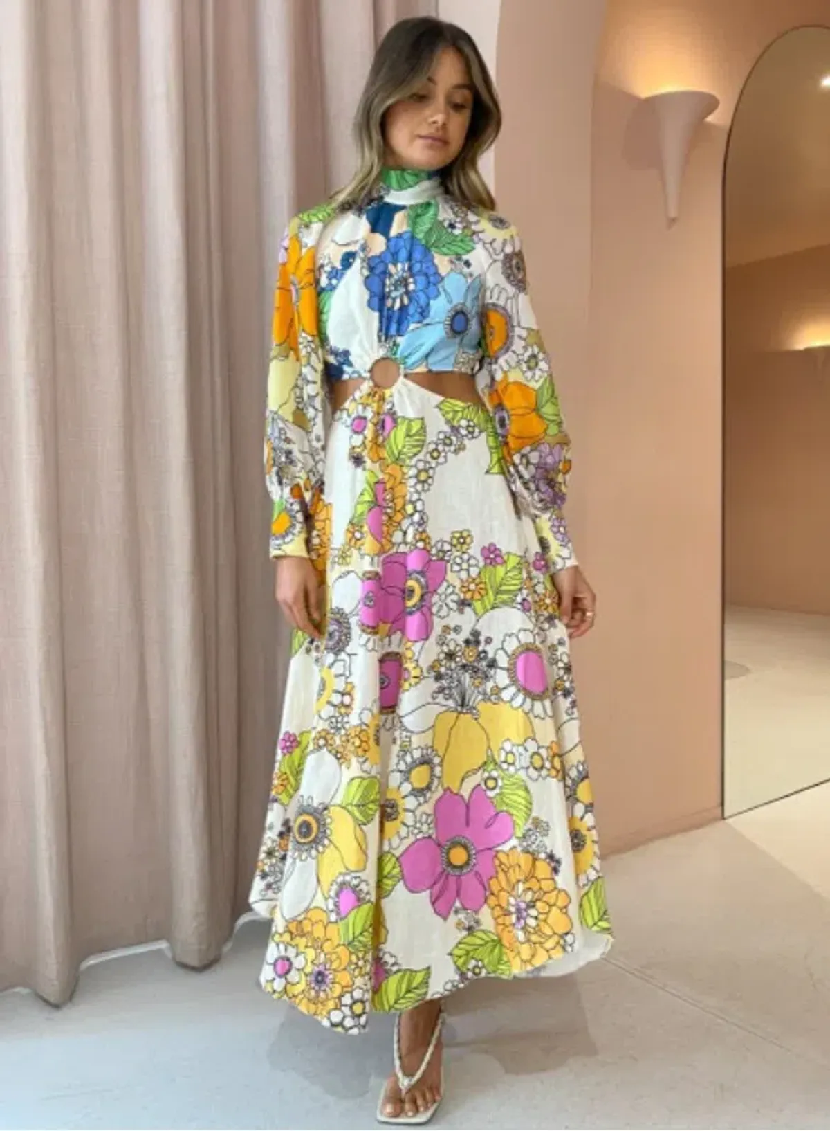 Alemais Farrah Cut Out Midi Dress Print Size 8 - Image 1