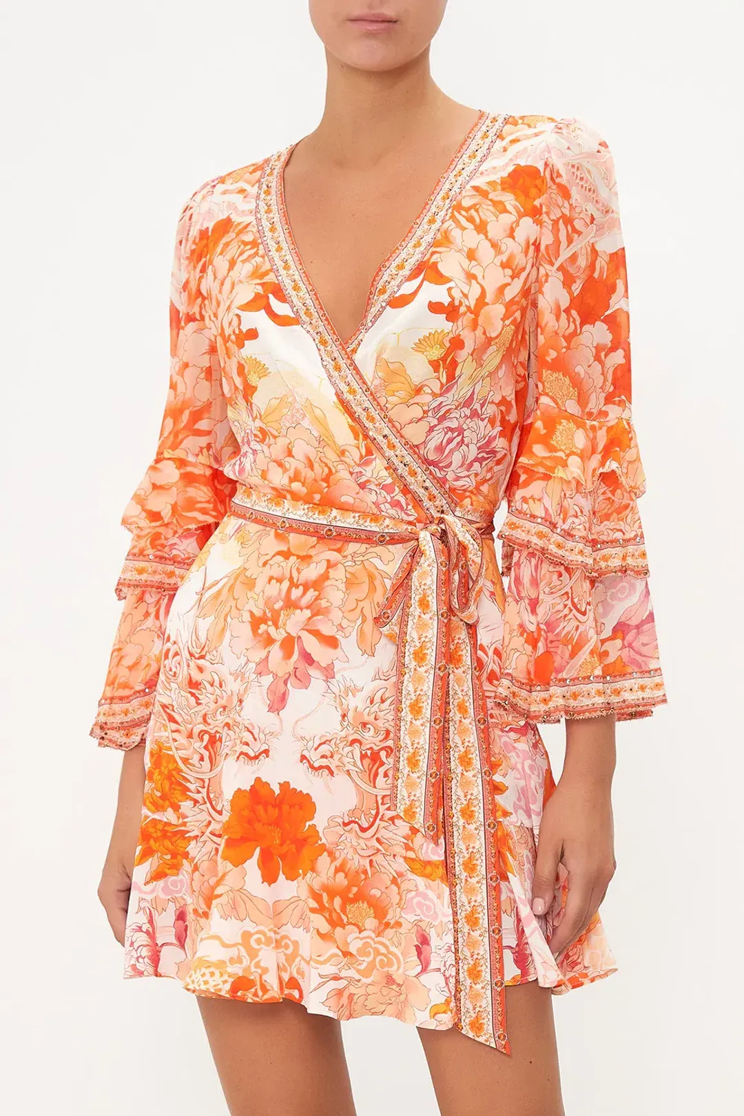 Camilla Short Wrap Dress With Ruffle Sleeve Print Size M for rent on The Volte - main image