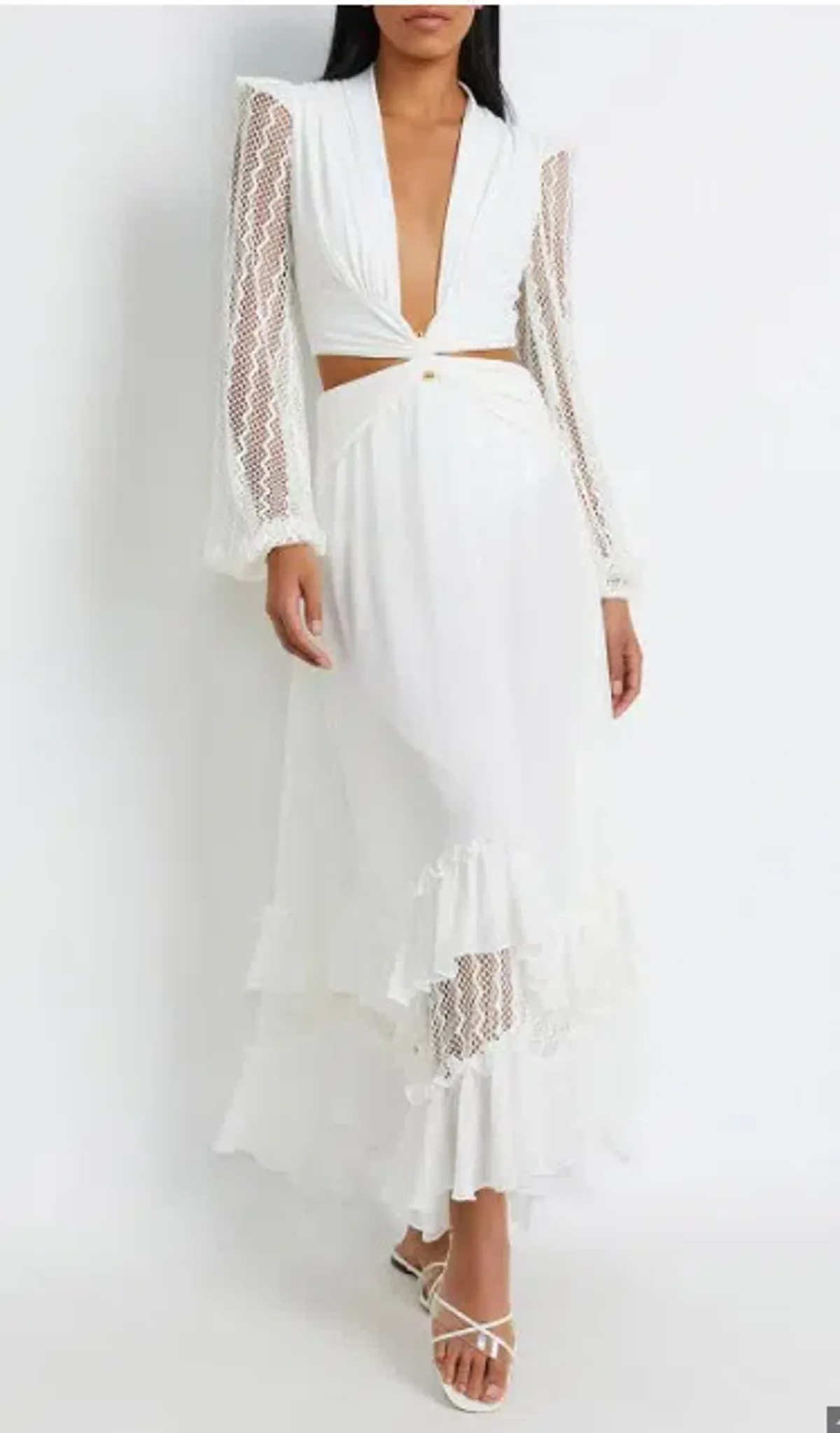 PatBO Plunge Lace Sleeve Maxi Dress White Size M / Au 10 - Image 3