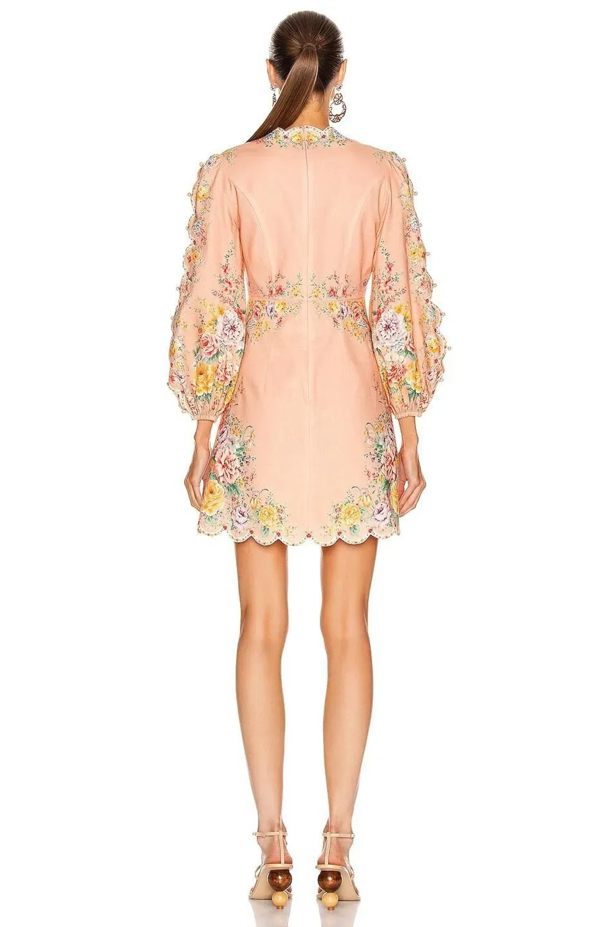Zimmermann The Zinnia Scallop Mini Dress in Coral Floral Peach Size AU 8 - Image 2