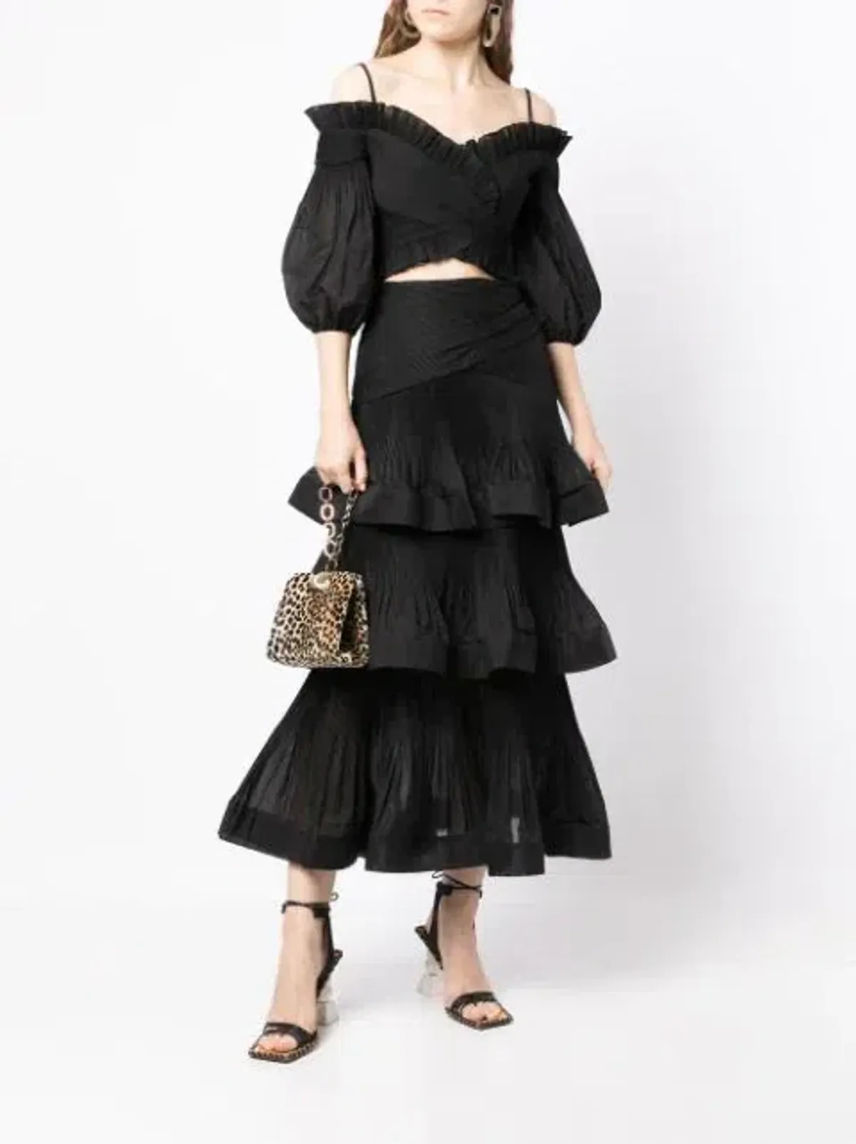 Zimmermann The Pleated Off Shoulder Top and Skirt Set Black Size 12 - Image 1