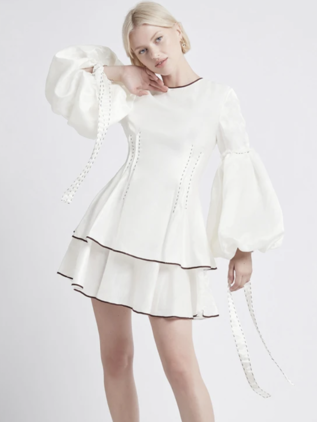 Aje Gracious Tiered Mini Dress White Size 10 for rent on The Volte - main image