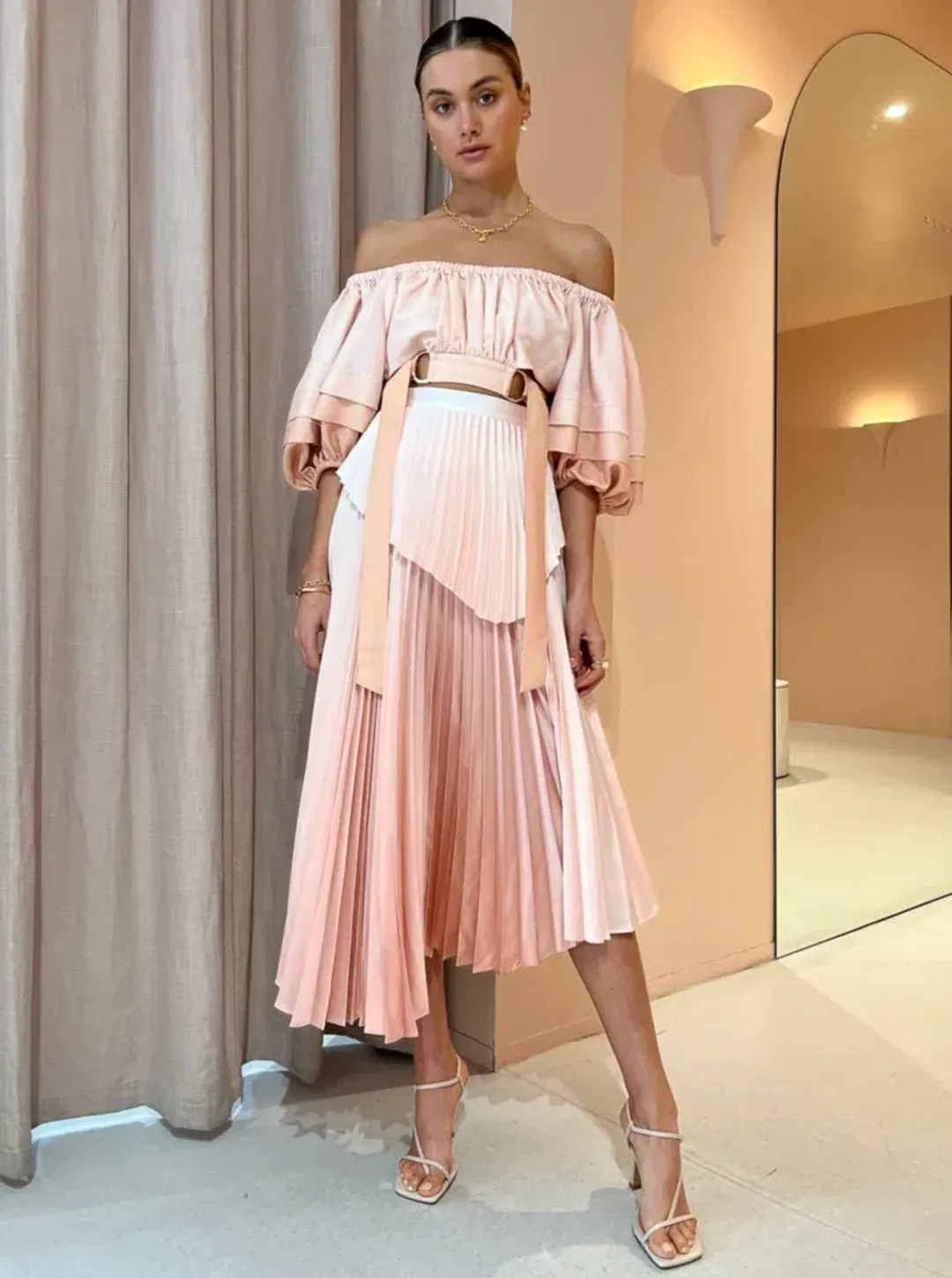 Acler Barnard Top & Skirt Set Blush Size 10 for rent on The Volte - main image