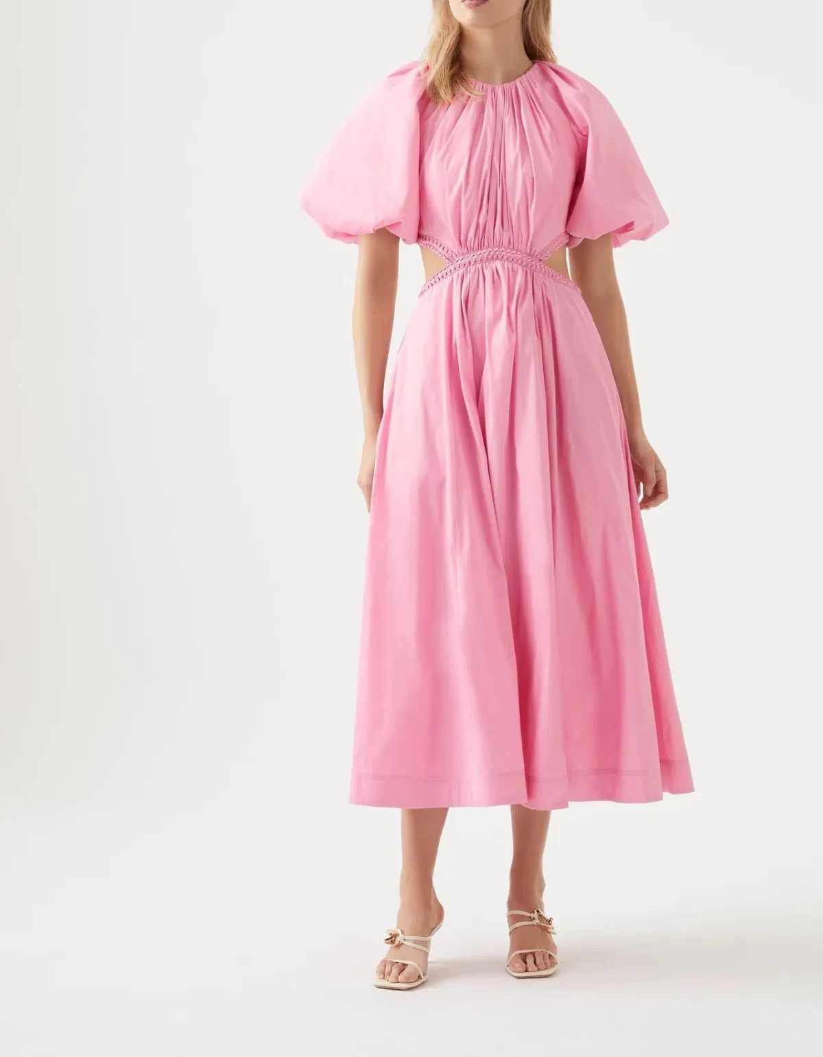 Aje Capucine Puff Sleeve Midi Dress Pink Size L / AU 12  - Image 1