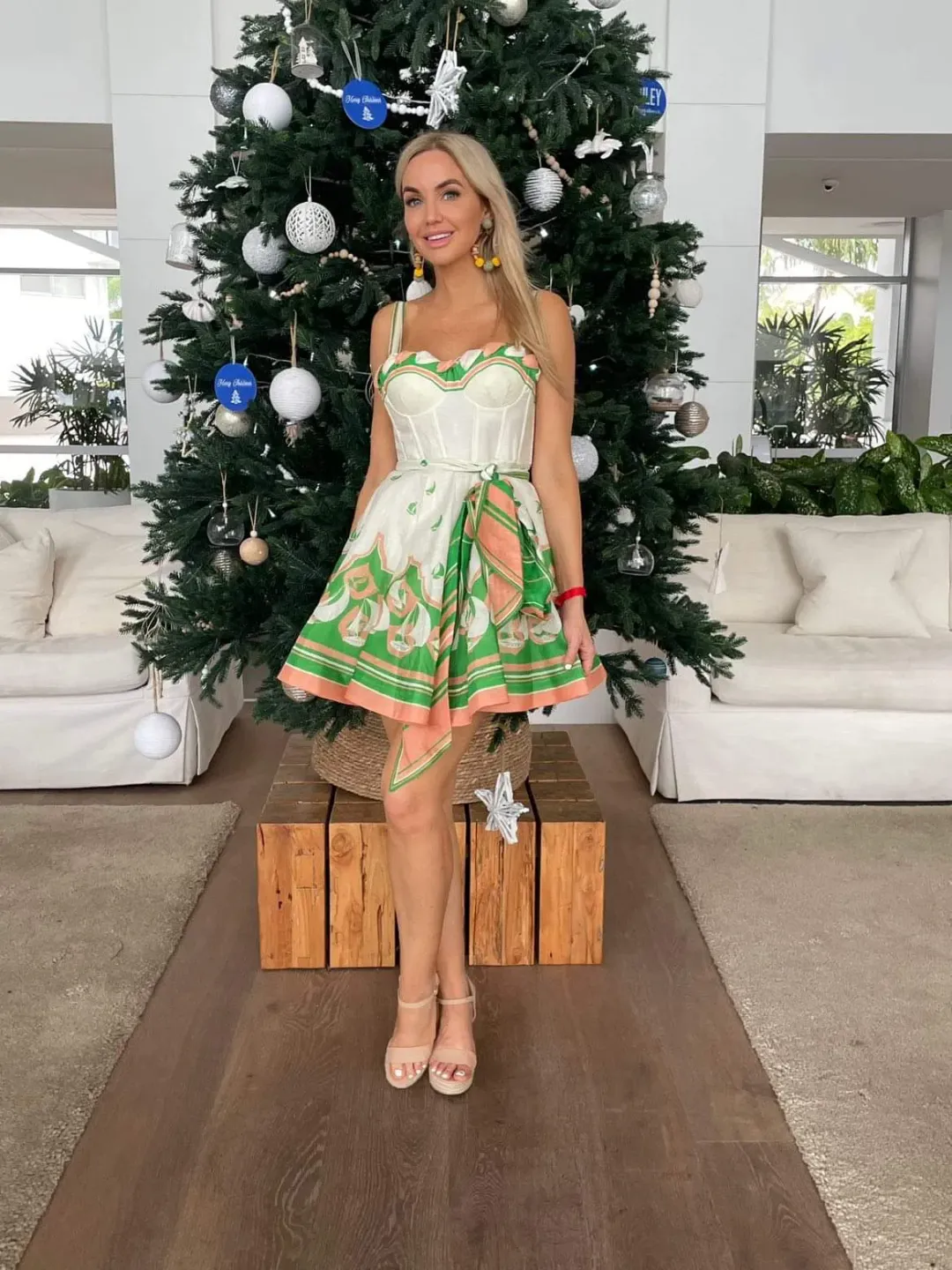 Zimmermann High Tide Eyelet Mini Dress Green Sailboats Size 1 / Au 10 for rent on The Volte - main image