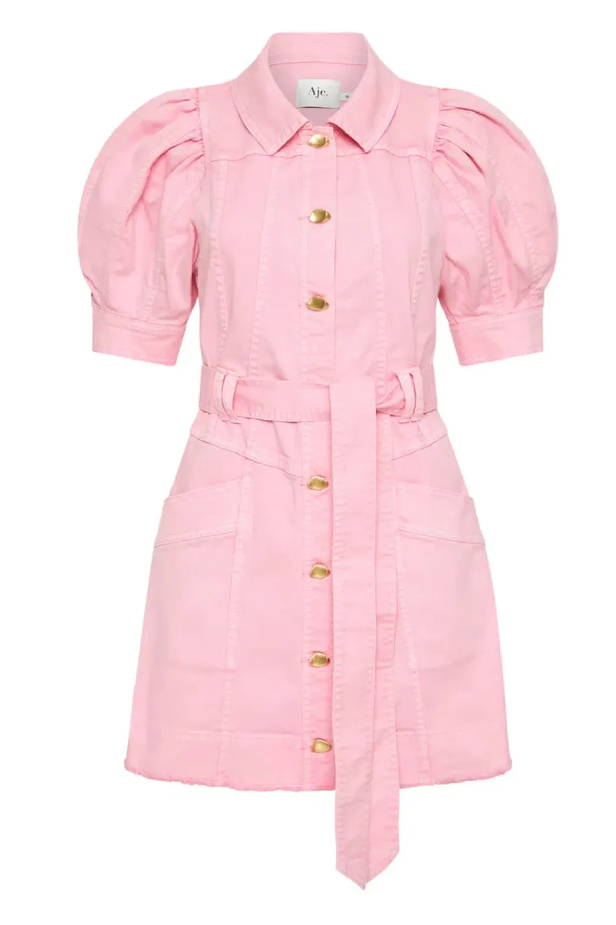 Aje Flora Denim Puff Sleeve Dress Bon Bon Pink Size AU 12  - Image 4