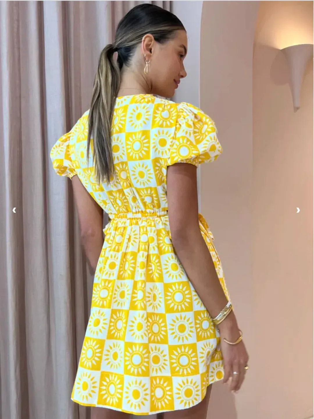 By Nicola Ahoy Plunge Neck Mini Dress Yellow Size AU 8 for rent on The Volte - main image