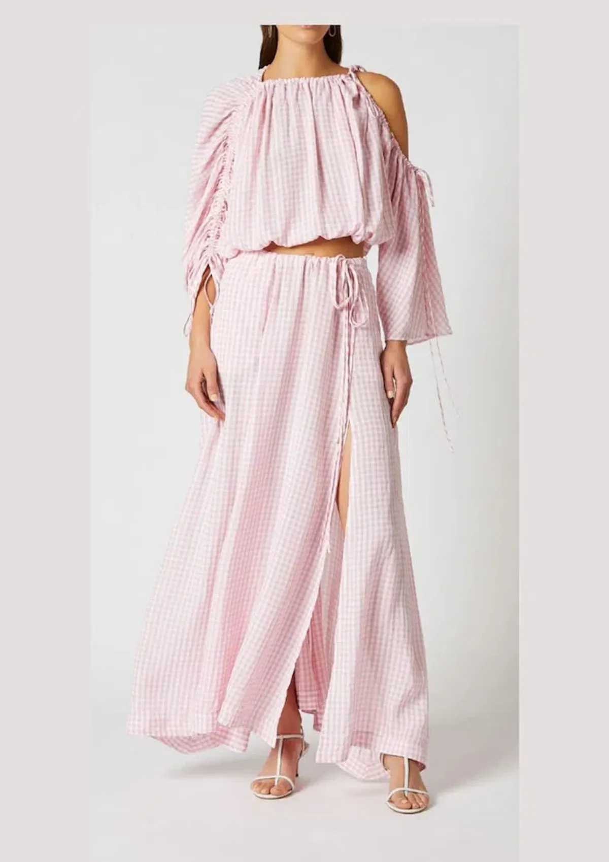 Scanlan Theodore Gingham Drawcord Top and Skirt Set Pink Size AU 8  - Image 1
