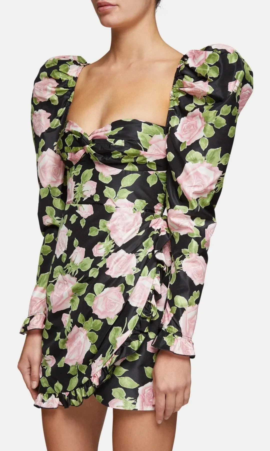 Alessandra Rich Ruffled Silk Taffeta Mini Dress Floral Size 6 for rent on The Volte - main image